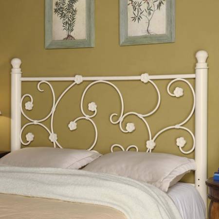 Iron Beds and Headboards Full/Queen White Metal Headboard with Elegant Vine Pattern